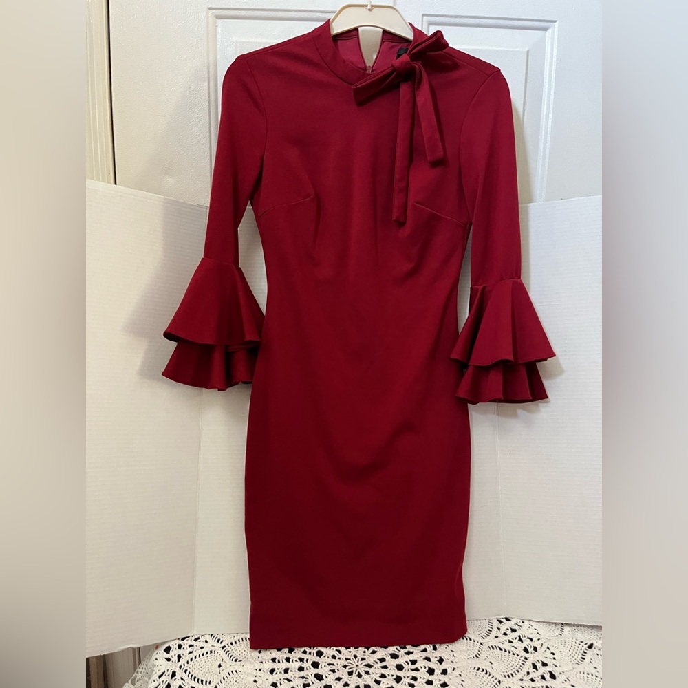 Alexia Admor Red Ruffle Sleeve Dress with bow at the neck